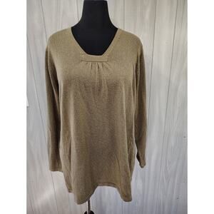 Avenue Women’s Sweater Olive Green Gold Flecks Square Neck Size 18/20